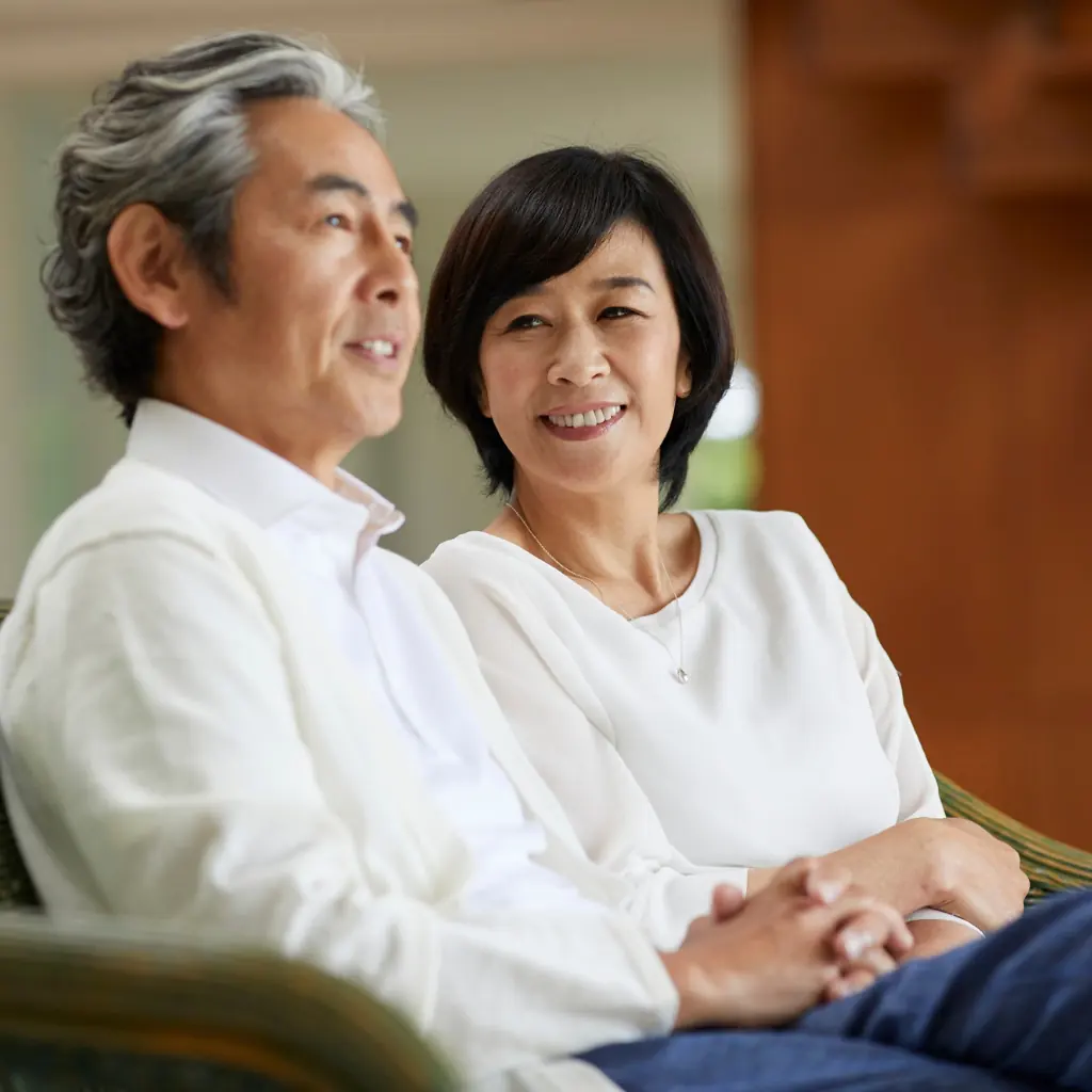 Asian couple sitting together in a calm moment