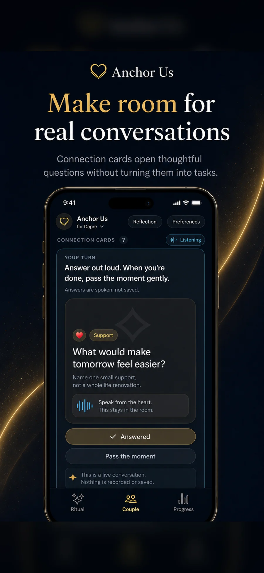 Connection cards screen in Anchor Us